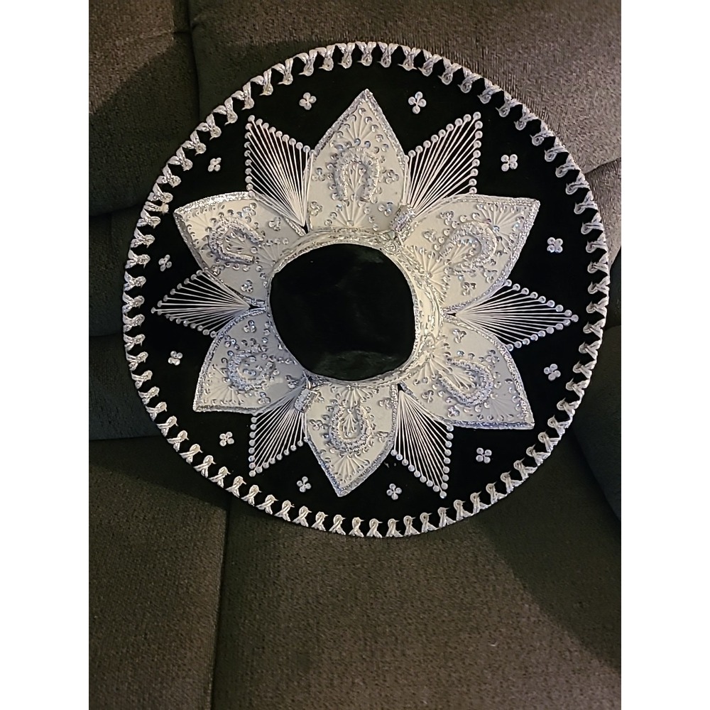 Sombreros Salazar Yepez Black Silver Sequins Mexican Sombrero Mariachi Hat Vtg - Picture 2 of 5